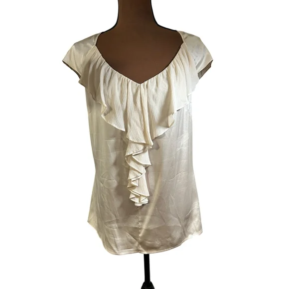 St. John Silk Blend Ruffled Blouse Cream Size 8 - Picture 2 of 8